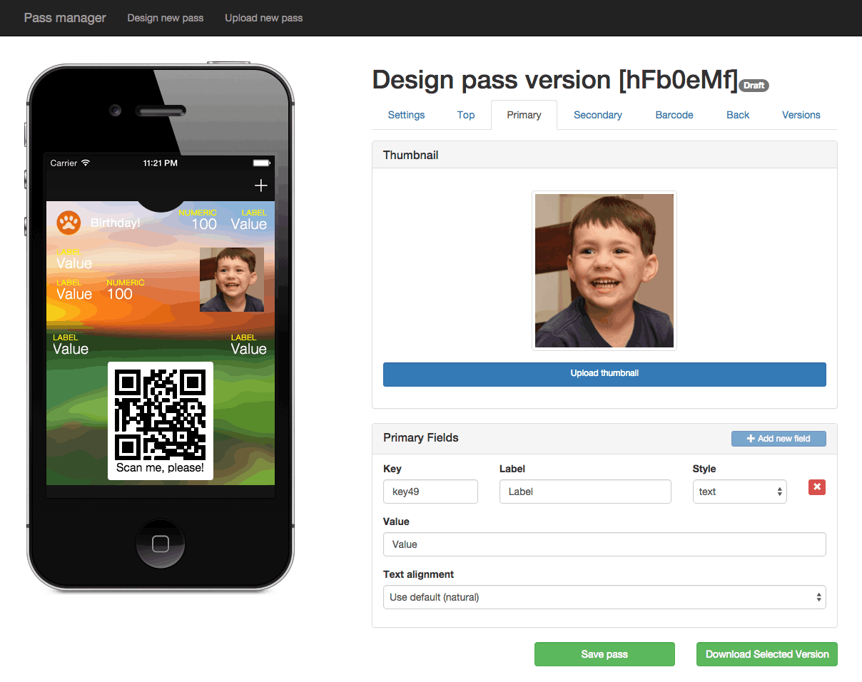 Apple Pass™ visual designer screenshot 2